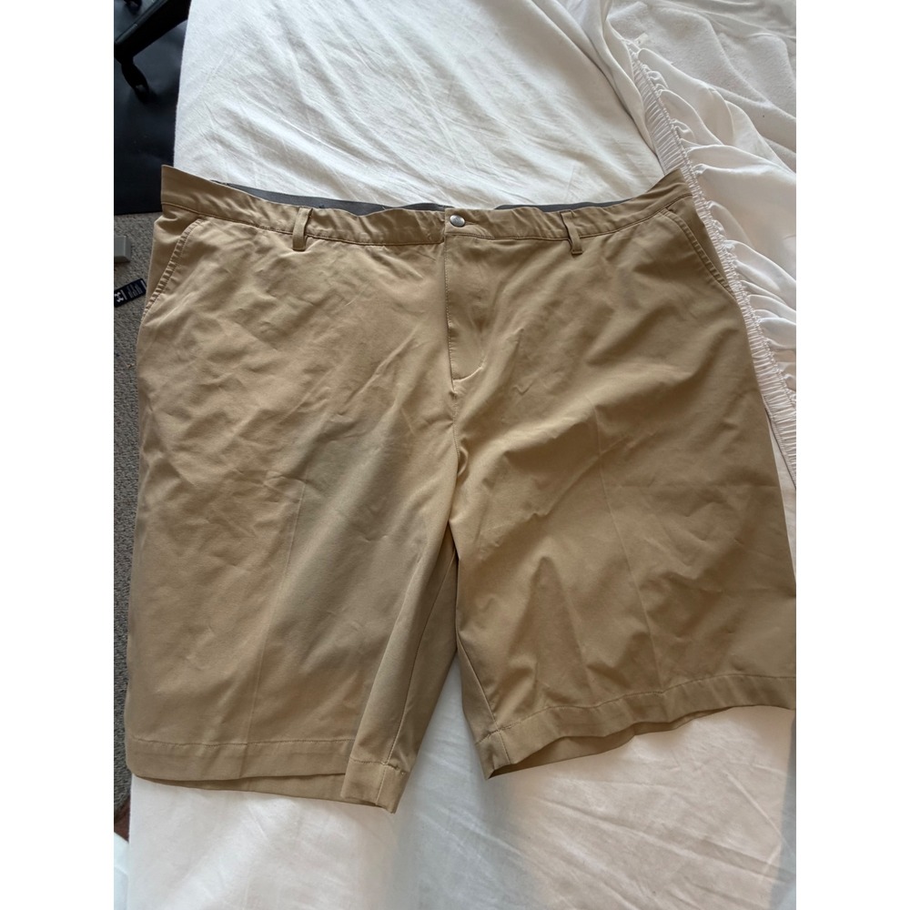 Adidas Primegreen Mens Golf Shorts Khaki Tan Size 46 Flat Front Athletic Sport